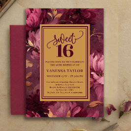 Graceful Sweet 16 Merlot Blush Gold Invitation 招待状
