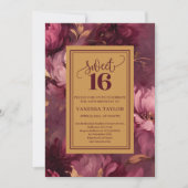 Graceful Sweet 16 Merlot Blush Gold Invitation 招待状 (正面)