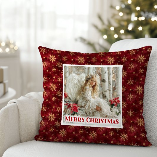 Graceful Victorian Angel Red and Gold Gift Pillow クッション