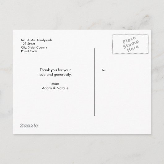 Graciasスモダンクリプトの写真の名前と日付 案内ポストカード (裏面)