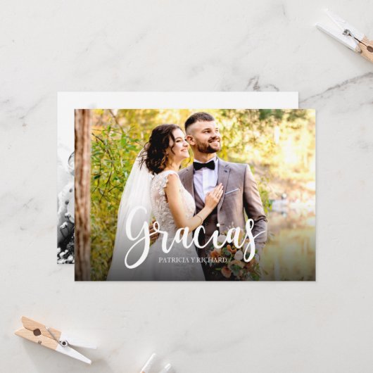 Gracias写真エレガントなウェディングスペインのありがとう カード (正面/裏面インサイチュ)