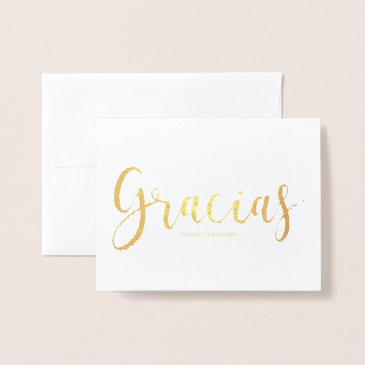 Gracias写真エレガントなウェディングスペインのありがとう 箔カード (封筒付き正面)