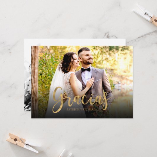 Gracias写真エレガントな結婚式ありがとうござスペインのう カード (正面/裏面インサイチュ)