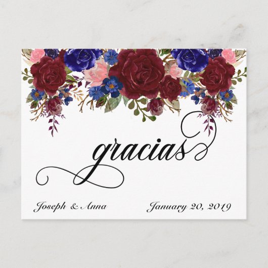 Gracias 結婚 Navy Burgundyに感謝スペインの。 ポストカード (正面)