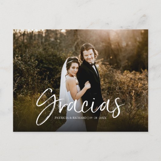 Gracias Chic Script 結婚's Thank You Photo ポストカード (正面)
