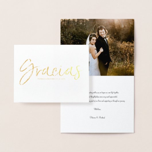 Gracias Chic Script 結婚's Thank You Photo 箔カード (ディスプレー)