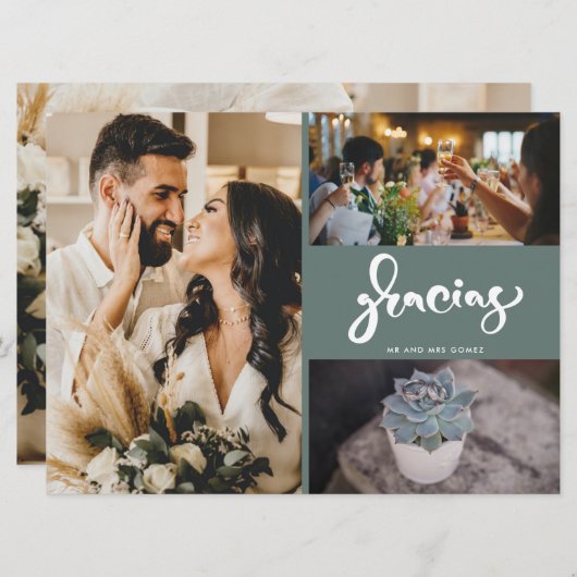 Gracias Photo Collage Green 結婚's Thank You (正面/裏面)