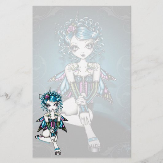 "Gracie"のゴシック様式オートクチュールのつばめの妖精の文房具 便箋 (正面)