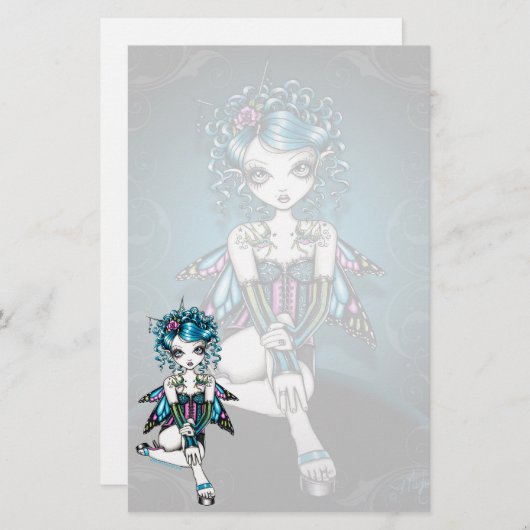 "Gracie"のゴシック様式オートクチュールのつばめの妖精の文房具 便箋 (正面/裏面)