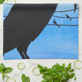 Grackleオースティンテキサス州の鳥の自然の野性生物の絵画 キッチンタオル (折り畳み)