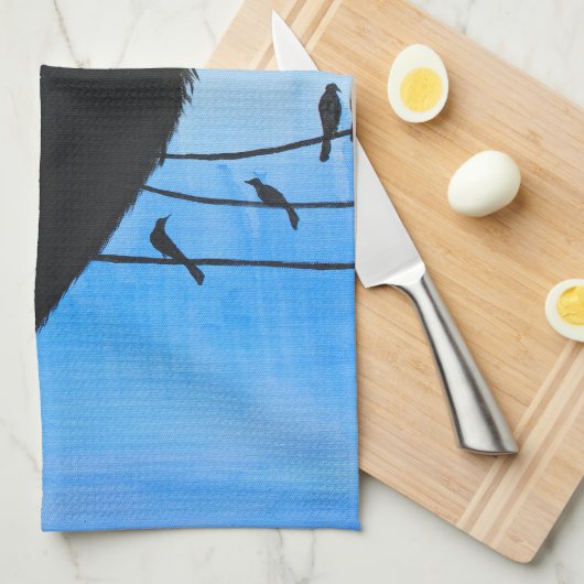 Grackleオースティンテキサス州の鳥の自然の野性生物の絵画 キッチンタオル (四つ折り)
