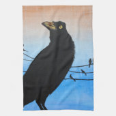 Grackleオースティンテキサス州の鳥の自然の野性生物の絵画 キッチンタオル (縦)