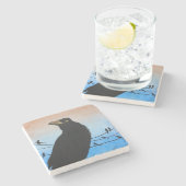 Grackleオースティンテキサス州の鳥の自然の野性生物の絵画 ストーンコースター (横)