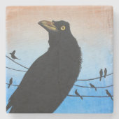 Grackleオースティンテキサス州の鳥の自然の野性生物の絵画 ストーンコースター (正面)