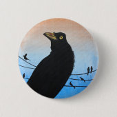 Grackleオースティンテキサス州の鳥の自然の野性生物の絵画 缶バッジ (正面)