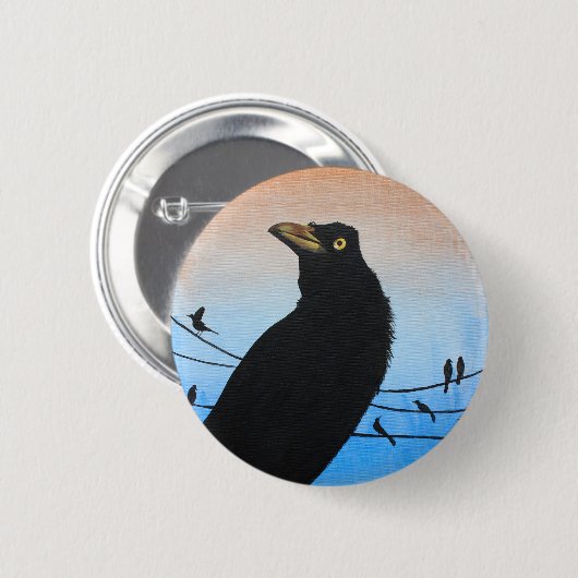 Grackleオースティンテキサス州の鳥の自然の野性生物の絵画 缶バッジ (正面&裏面)