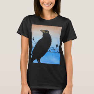 Grackleオースティンテキサス州の鳥の自然の野性生物の絵画 Tシャツ