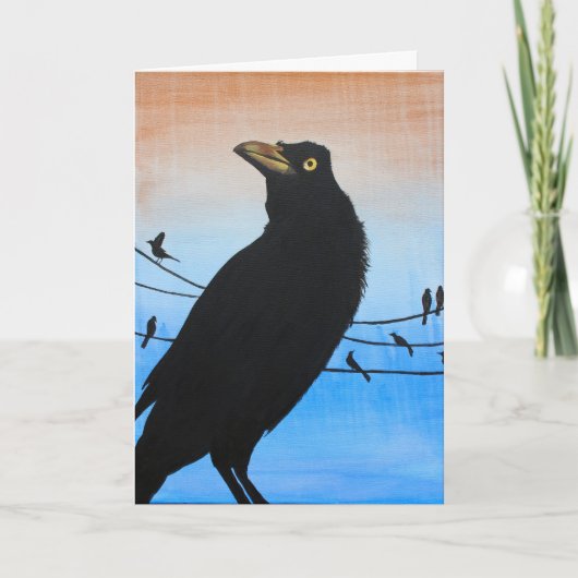 Grackleオースティンテキサス州の黒い鳥の野性生物の絵画 カード (正面)