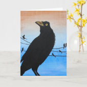 Grackleオースティンテキサス州の黒い鳥の野性生物の絵画 カード (黄色い花)
