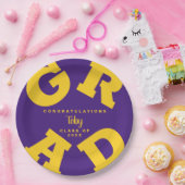 GRADはっきりしたカスタムイエローオンパープル卒業 ペーパープレート (パーティー)