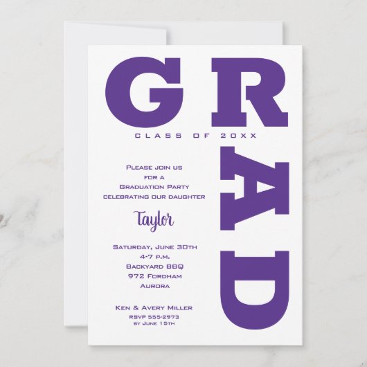 GRADはっきりした Purple and White Gradation 招待状 (正面)