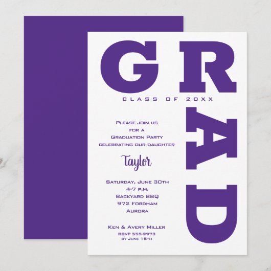 GRADはっきりした Purple and White Gradation 招待状 (正面/裏面)