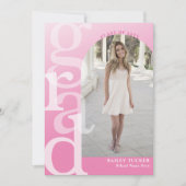 GRADアーチフォトピンクグラデーションの卒業発表 サンキューカード (正面)