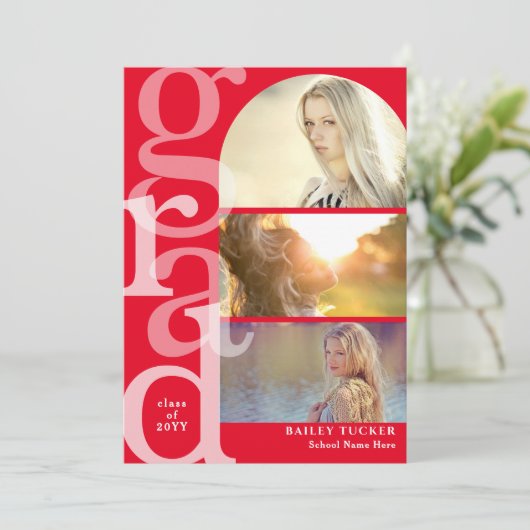 GRADアーチフォトレモダンッド卒業招待状 サンキューカード (スタンド正面)