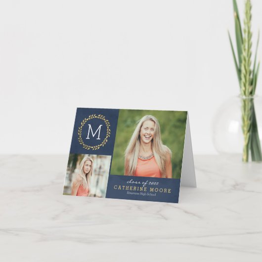 Gradイニシャル編集可能カラー卒業ありがとう サンキューカード (正面)