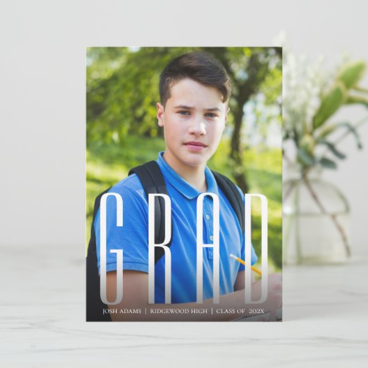 GRADエレガントタイポグラフィ数々の写真卒業 招待状 (スタンド正面)