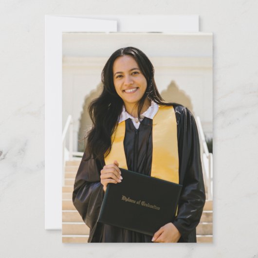 GRADキャップモダングリーン金ゴールド写真卒業パーティー 招待状 (裏面)