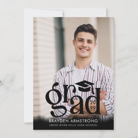 GRADキャップモダンタイポグラフィ2写真ブラック 案内状 (正面)