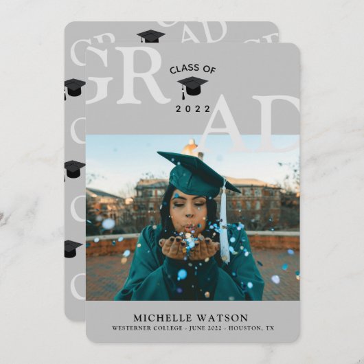 GRADクラスのカスタム写真のモダン卒業 案内状 (正面/裏面)