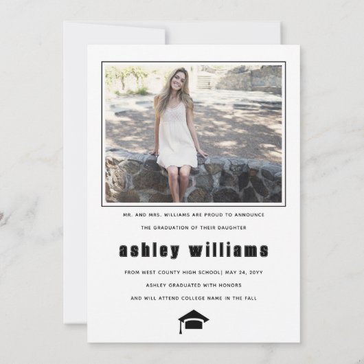 GRADクラスエレガント2025白い卒業写真 案内状 (裏面)