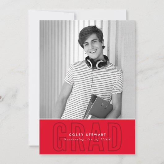 GRADシックモダンフォトアウトラインオーバーレイ赤 招待状 (正面)