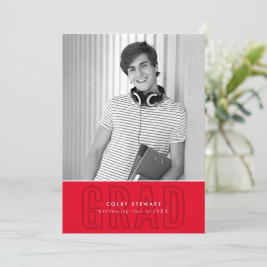 GRADシックモダンフォトアウトラインオーバーレイ赤 招待状 (スタンド正面)