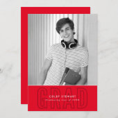 GRADシックモダンフォトアウトラインオーバーレイ赤 招待状 (正面/裏面)