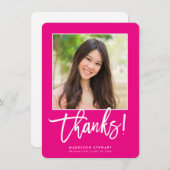 GRADシック感謝してい写真写真シンプル書道ホットピンク サンキューカード (正面/裏面)