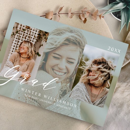 GradスクリプモダントグリーンオーバーレイGrad 3枚の写真 招待状