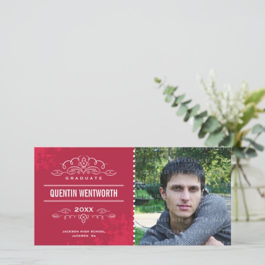 GRADスタイリッシュフォトカードモダン大学院カードレッド 案内状 (スタンド正面)