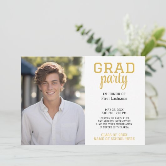 Gradパーティーと縦型フォトクラシック卒業式 招待状 (スタンド正面)