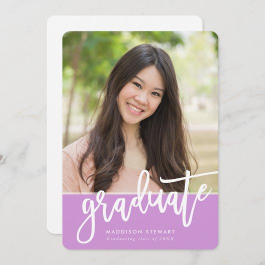 GRADパーティーシック写真トレンディー書道パープル 招待状 (正面/裏面)