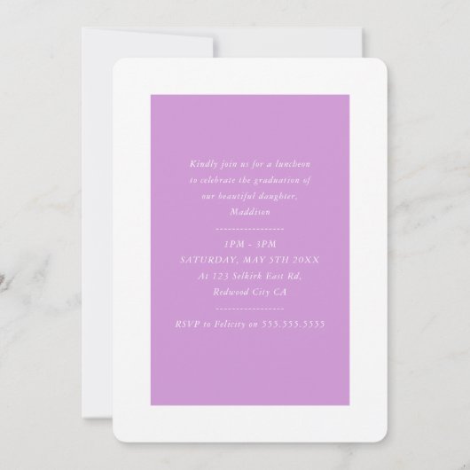 GRADパーティーシック写真トレンディー書道パープル 招待状 (裏面)