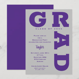 GRADパープルはっきりしたとグレーの卒業 招待状