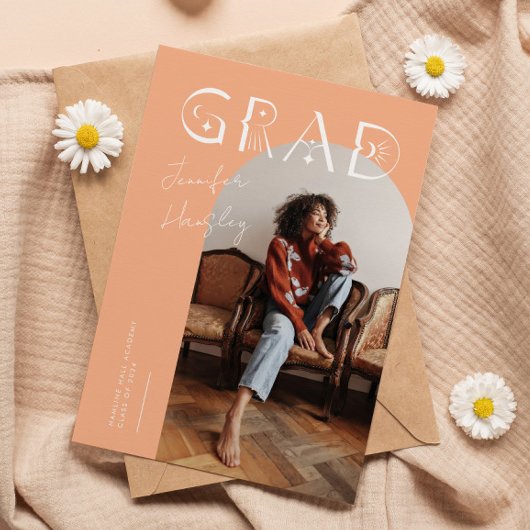 GRADピーチアーチ神秘的な卒業発表 サンキューカード