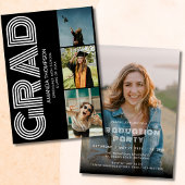 Gradフォトコラージブラック金ゴールド卒業 招待状