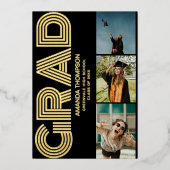 Gradフォトコラージブラック金ゴールド卒業 箔招待状 (正面)