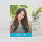 GRADフォトモダンアウトライン型オーバーレイターコイズ 招待状 (スタンド正面)