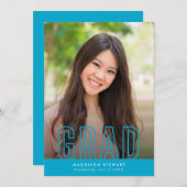 GRADフォトモダンアウトライン型オーバーレイターコイズ 招待状 (正面/裏面)