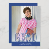 GRADフォトモダンアウトライン型オーバーレイ王室のブルー 招待状 (正面/裏面)